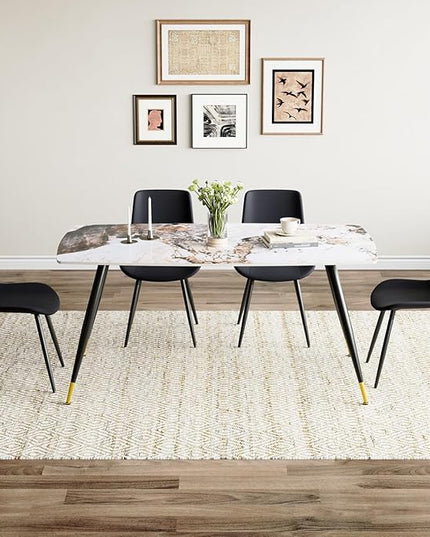 Modern Dining Table Set for 4, 62'' Sintered Stone Table, 4 Chairs, Easy to Assemble