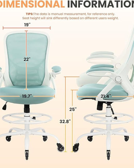 HYLONE Drafting Chair Tall Office, Ergonomic Standing Desk Stool Adjustable Drafting Chair Big Tall Drafting Office Chair Blue