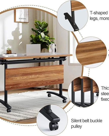 Conference Room Table with Flip-Top Design for Dynamic Meetings, Business Table Computer Desk with Heavy-Duty Frame,Foldable Seminar Meeting Tables for Home Office (4, C, 61IN)