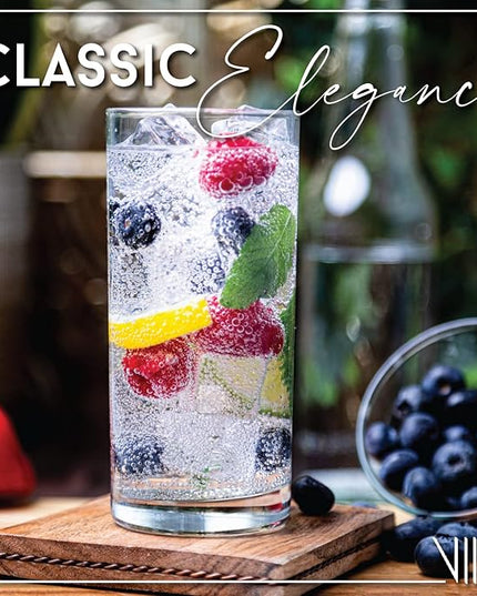 Vikko Water Glasses, Set of 12 Drinking Glasses, Thick and Durable Tumbler, 10 Ounce Tall Kitchen Glasses, Dishwasher Safe Highball Glass Tumbler, Heavy Duty Cups