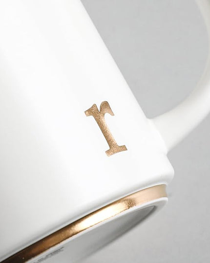 COLLECTIVE HOME - Monogram Ceramic Mugs, 15 oz Golden Initial Coffee Cups, Elegant Alphabet Tea Mugs, Elegant Personalized Mug with Gift Box, Luxurious Cups for Office and Home (r)