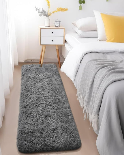 Ophanie Runner Rug for Hallway, 2x6 Upgrade Non-Slip Fluffy Soft Bedside Rugs, Bedroom Living Room Grey Shaggy Gray Carpet for Kids Girls Boys Dorm Nursery Home Decor Aesthetic