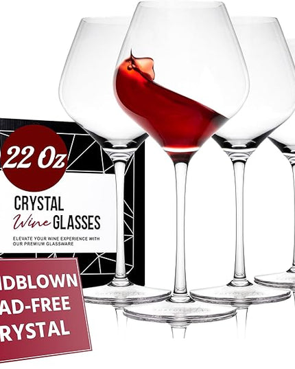 Gusto Nostro Crystal Wine Glasses Set of 4, 22 Oz Long Stem Modern Wine Glasses for White and Red Wine, Dishwasher Safe, Fancy, Elegant, Large and Tall Wine Glass for Wedding Christmas Anniversary