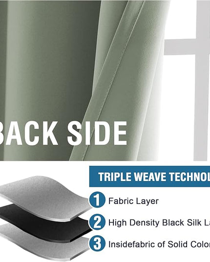 H.VERSAILTEX Blackout Curtains Thermal Insulated Window Treatment Panels Room Darkening Blackout Drapes for Living Room Back Tab/Rod Pocket Bedroom Draperies (2 Panels, Light Sage, 42 x 84 Inch)