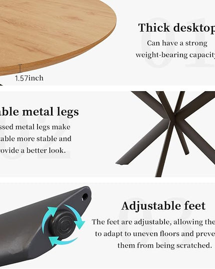 43.2"-59.1" Extendable Round Dining Table, Mid Century Modern Wooden Round Table, Leisure Oak Coffee Table,Saving Space