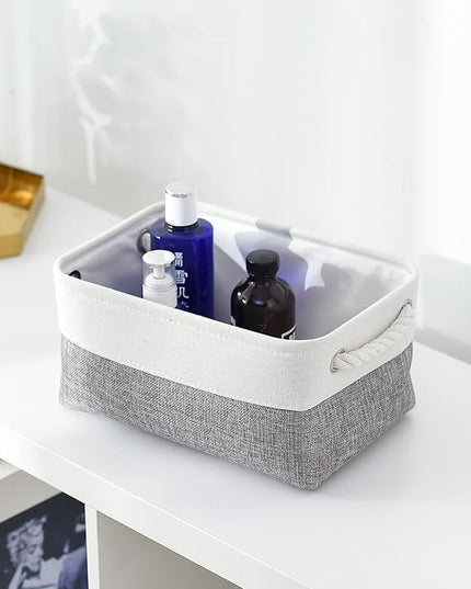 TheWarmHome Organization and Storage Basket for Shelves - 12x8x5.2 inch 1 Pack Fabric Storage Cubes, Collapsible Storage Bins for Closet Organizer Gift Cloth Toy (White & Grey)