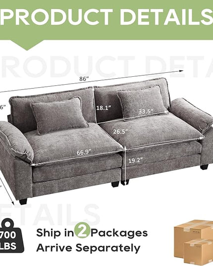 86" Modular Sectional Sofa, Comfy Cloud Couch Sectional Sofa with Ottoman, Chenille Sofa Sleeper Deep Seat Sofa with Throw Pillows for Living Room (Light Gray, 86"- Loveseat)