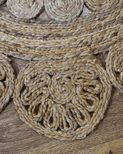 Rugsotic Carpets Hand Woven Jute 6'7''x6'7'' Round Eco-Friendly Area Rug Oriental Natural J00005