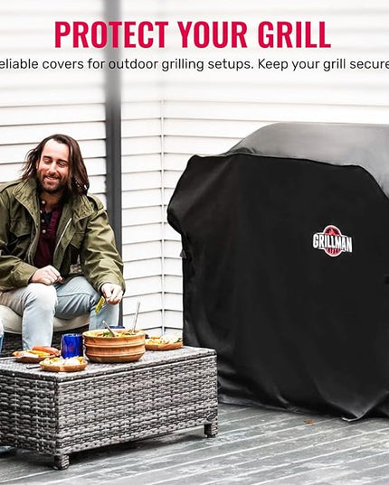 Grillman Grill Cover, BBQ Outdoor Grill Covers, Charcoal, Gas Grills, Waterproof, Rip-Proof, Weather-Resistant, Anti-UV, Barbecue Cover for Weber, Genesis, Charbroil, Nexgrill, etc (Black, 52 Inch)