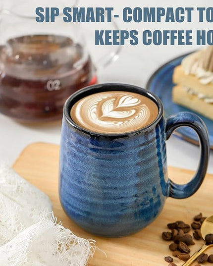 Hasense Coffee Mugs Set of 6, 12 Ounce Coffee Cups Set with Handle, Ceramic Tea Mugs for Kitchen, Blue Latte Mugs for Coffee,Cocoa, Tea, Stylish Mug Gift, Dishwasher and Microwave Safe
