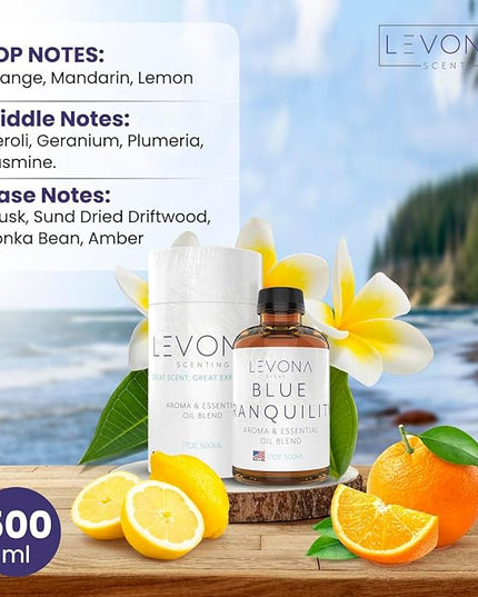 Levona Scent Pure Essential Oils: Blue Tranquility Aromatherapy Oils - Home Luxury Scents for Diffusers For Home, Hotel & Office - Scented Fragrance Oil Blends - Essential oil for Humidifiers - 500 Ml