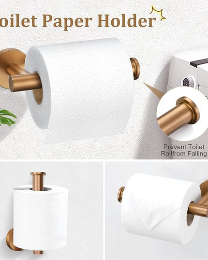 TURS Brushed Rose Gold 5 Piece Bathroom Hardware Set, SUS304 Stainless Steel 23.6 Inch Bath Towel Bar Set, Round Bathroom Accessories Kit Wall Mounted