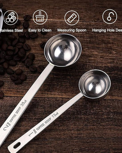 Coffee Scoop, Stainless Steel Coffee Spoons Set, 1 tablespoon (15ml) and 1 tablespoons (30ml) Measuring Spoon, Tablespoon Measure Spoon for Coffee, Milk Powder, Fruit Powder, 2 Pack(Long)