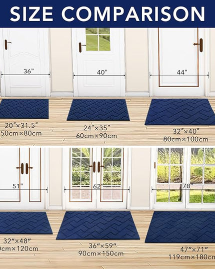 hicorfe Indoor Doormat,Front Back Door Mat Rubber Backing Non Slip Door Mats 24"x35" Absorbent Resist Dirt Entrance Doormat Inside Floor Mats for Entryway Washable Low-Profile (Navy Blue)
