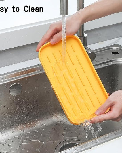 Silicone Kitchen Sink Organizer Tray for Multiple Usage,Easy Clean,Eco-Friendly Sponges Holder for Kitchen Bathroom Counter or Sink,Dish Soap Dispenser,Scrubber,Bottle,Cup Yellow 10”x 5.3”