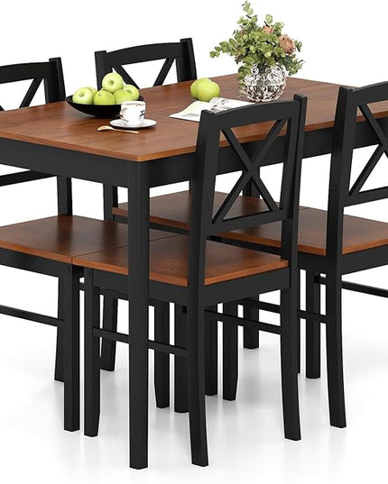 Giantex 5-Piece Dining Table Set for 4, Rectangular Kitchen Table & 4 Chairs with Rubber Wood Legs, Cross Backrest, Space-Saving Mid Century Modern Dinette Set for Dining Room, Breakfast Nook, Dinner