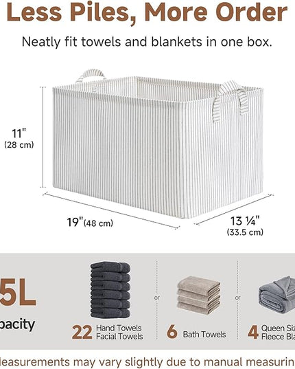 StorageWorks Storage Bins, Fabric Storage Bins for Shelves, Extra Large Storage Baskets with Metal Frame, Closet Baskets and Bins with Handles, Jumbo, Gray and White Stripes, 2-Pack