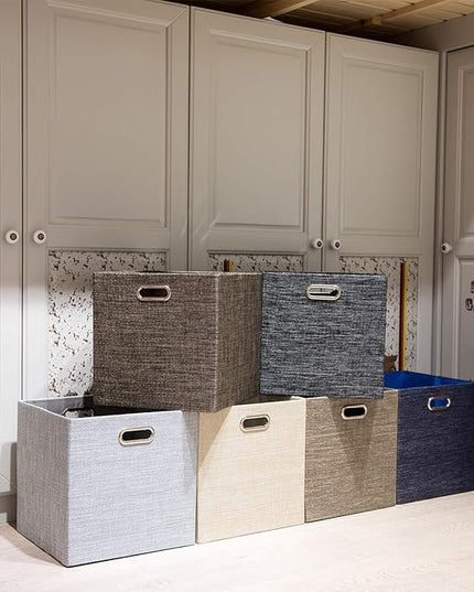 Thicker Fabric Storage Cubes 13 inch Collapsible Storage Bins for Organization, Cubby Storage Boxes for Organizing Shelf Cabinet Bookcase, 2pcs, Sliver Grey