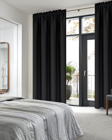 DWCN Blackout Curtains for Bedroom - Thermal Insulated Privacy Energy Saving Rod Pocket Drapes for Living Room, W 38 x L 72 Inch, Black, Set of 2