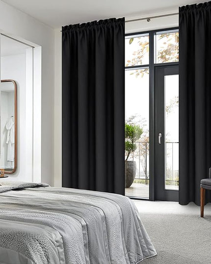 DWCN Blackout Curtains for Bedroom – Thermal Insulated Room Darkening Drapes for Living Room, Black, W 42 x L 84 Inch, Set of 2 Rod Pocket Curtain Panels