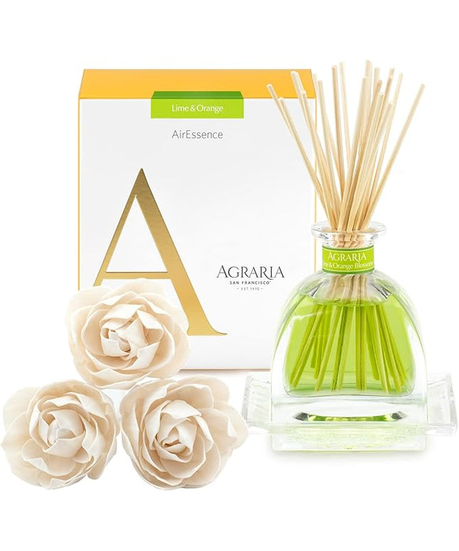 AGRARIA AirEssence Flower and Reed Diffuser Set, Handmade Sola Flower Botanical Home Fragrance Set, Scented Oil Reed Diffuser Gift for All Occasions