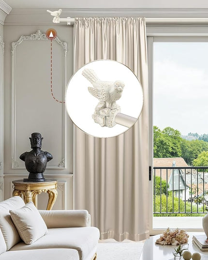 White Curtain Rod 36 to 120 Inches Curtain Rods for Windows Adjustable Drapery Rod with Bird Finials Heavy Duty Curtains Rods White for Kitchen Window Living Room