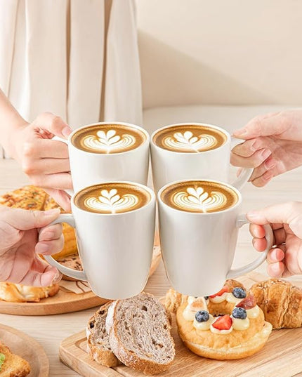 vancasso White Ceramic Coffee Mug Set of 6, 12 Oz Tea Cups with Handle for Latte, Tea, Cappuccino, Milk, Cocoa, Microwave&Dishwasher Safe