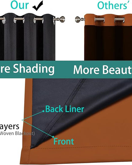 Yakamok Orange 100% Blackout Curtains, Total Blackout Lined Curtain Panels for Bedroom, 2 Thick Layers Grommet Top Thermal Insulated Blackout Drapes for Living Room(52Wx96L, Burnt Orange, 2 Panels)