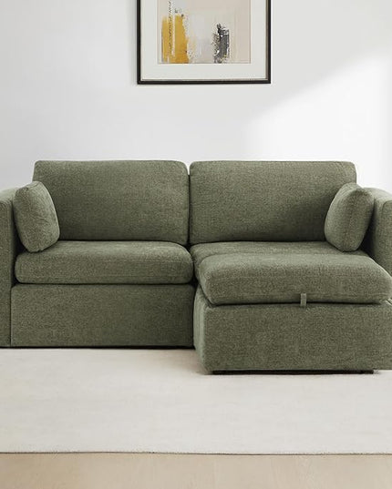 CHITA Modular Sectional Sofa, FSC Certified L Shaped Couch with Reversible Chaise, Modular Sectional Couch for Small Space, 78 Inch Width, 3 Seat Modular Sofa with Storage Ottoman, Moss Green
