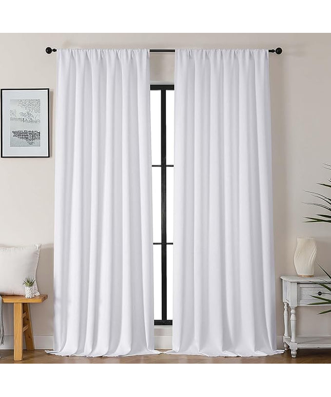 Gwine Pura White Light Filtering Curtains for Bedroom 96 Inch Length, Room Darkening Energy Saving Black Out Curtains for Living Room, Window Treatment Drapes with Rod Pocket, Each 50" Wx96 L, 2PC