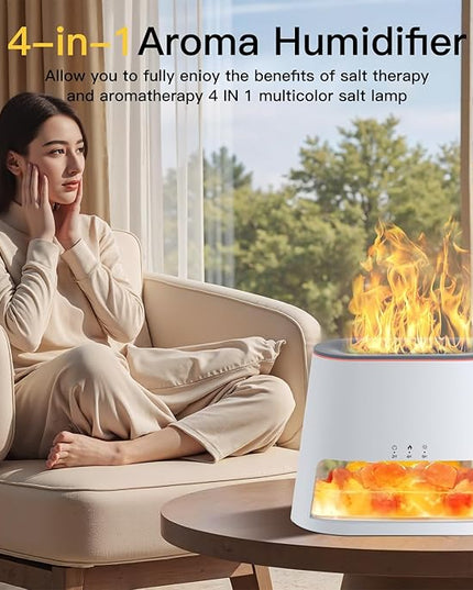 Luxury Himalayan Salt Lamp Humidifier & Aromatherapy Diffuser - 8 Color Mood Lighting w/Remote for Spa, Bedroom, Home Relaxation260ml (White)