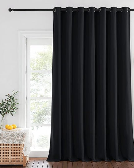 NICETOWN Blackout Patio Curtain Extra Wide and Long W100 x L120, Grommet Top Solid Panels Room Darkening Blind Thermal Insulated for Living Room/Sliding Glass Door, 1 Panel, Black