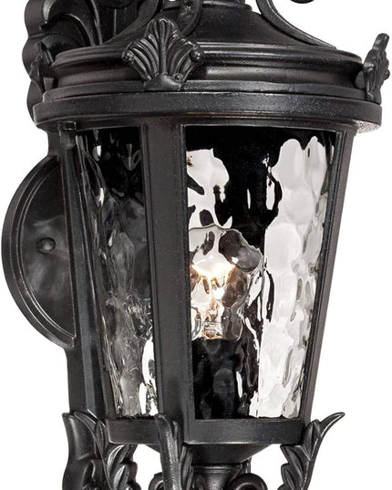 John Timberland Marseille Traditional Outdoor Wall Light Fixture Black Steel Scroll 19" Clear Hammered Glass Downbridge Arm for Exterior House Porch Patio Outside Deck Garage Front Door Home