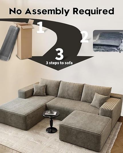 107.5" Cloud Modular Sectional Couch with 1 Ottoman,Modern Minimalist Upholstered Couches, Comfort U Shaped Sofa for Living Room,Deep Seat Corner Couch，No Assembly Required (Camel,Left Facing Chaise)