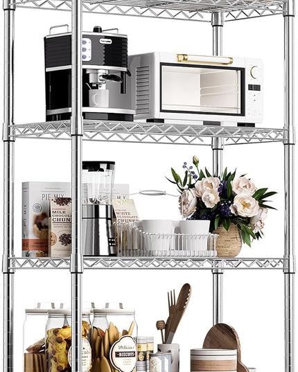 1000 lbs Storage Shelving 4-Tier Utility Shelving Unit Steel Organizer Wire Rack for Home,Kitchen,Office,Chrome (13.7" D x 23.6" W x 53.4" H)