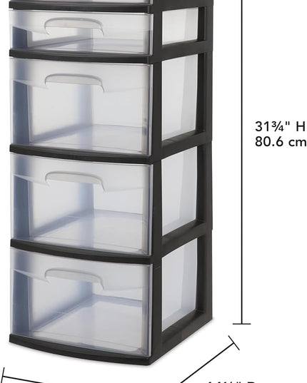 5-Tier Storage Drawer,with Both Shallow and Deep Clear Plastic Storage Organizer Drawer Tower，Suitable for Bedroom,Bathroom and Office Organization Black