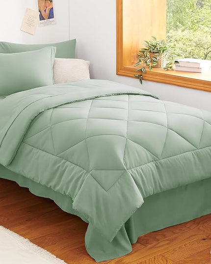 CozyLux Twin Comforter Set with Sheets Sage Green - 5 Pieces Bed in a Bag Twin, All Season Bed Set for Girls and Boys, Bedding Set with Down Alternative Comforter, Sheets, Pillowcase & Sham