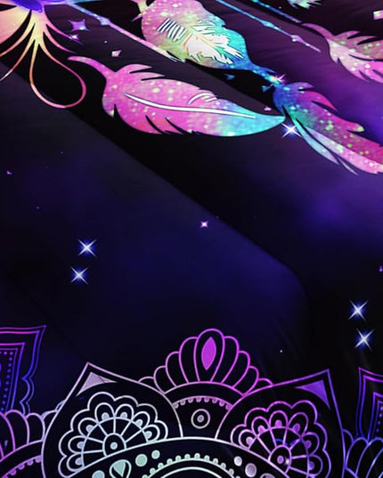 AILONEN Purple Galaxy Moon Comforter Set, Mandala Bohemian Bedding Set Full Size,Moon Dream Catcher Starry Comforter Boys Girls Bed in a Bag Duvet Set, 1 Quilt and 2 Pillowcases