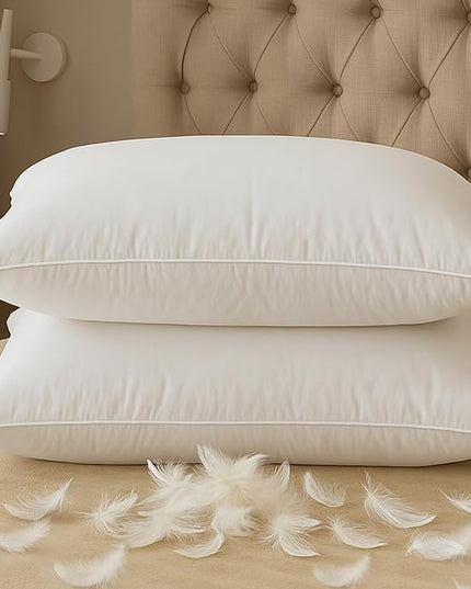BHZ Down Feather Standard/Queen Pillows Set of 2 Pack, Luxury Hotel Collection Goose Bed Pillows for Sleeping Firm Soft Support for Side, Back, Stomach Sleepers for College Dorm Essentials, White