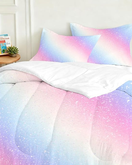 Colorful Gradient Bedding Set for Kids Girls Teens Women Full Size Tie Dye Pastel Comforter Set Stars Gradient Glitter Bedding Comforter Set Watercolor Art Girly Quilt Set Sweet Bedroom Decor
