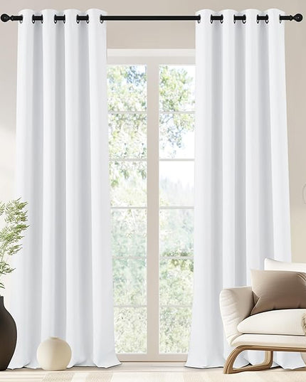 NICETOWN Blackout Drapery Curtain Panel 90 inches Long - Window Treatment Thermal Insulated Grommet Blackout Curtain/Drape for Bedroom Living Room (White, 1 Panel, 46 by 90 inches)