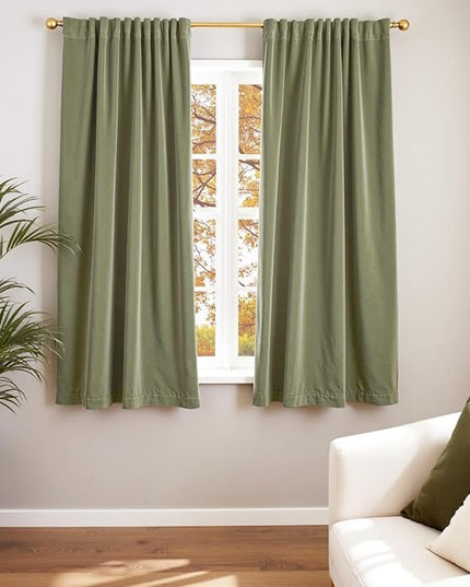 Lazzzy Velvet Blackout Curtains Thermal Insulated Room Window Drapes Super Soft Luxury Curtains for Living Room Bedroom Rod Pocket 2 Panels, Olive Sage, 52" W x 63" L