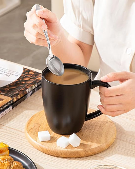 vancasso PLAYA Ceramic Coffee Mug Set of 6, 16 Oz Tea Cups with Handle for Latte, Tea, Cappuccino, Milk, Cocoa, Microwave&Dishwasher Safe, Black