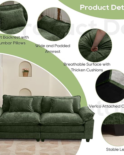 86" Modular Sectional Sofa, Comfy Cloud Couch Sectional Sofa, Chenille Sofa Sleeper Deep Seat Sofa with Throw Pillows for Living Room (Green, 86"- Loveseat)