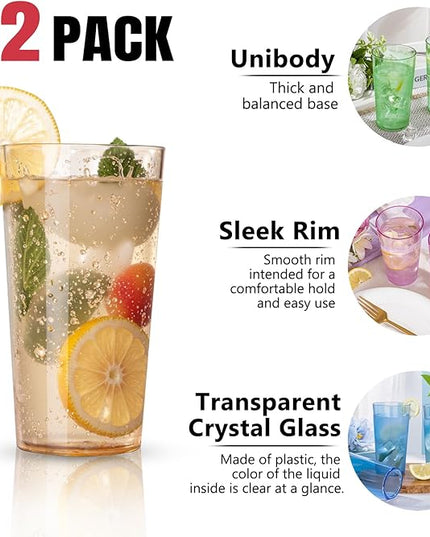 Liacere Color Plastic Drinking Glasses - (Set of 12) 18oz Color Plastic Glasses Colors Reusable，Kitchen Water Glasses Cup, Bar Tumbler Glassware Set for Beer, Juice, Cocktail, Whiskey, Milk