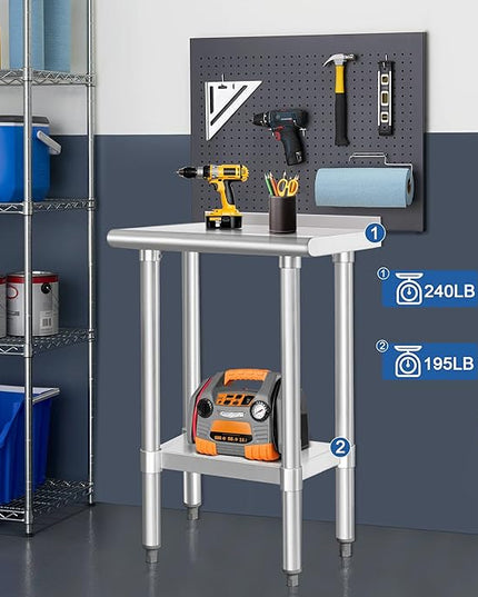 HARDURA Stainless Steel Commercial Work Table Prep Work Metal Table 14×24 Inches with Undershelf and 2" Backsplash Heavy Duty NSF 430 for Kitchen Food Prep