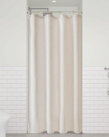 Naturoom 42 Inch Shower Curtain - Stall Narrow Half Green Linen Ultra Thick Fabric Shower Curtain Set with Hooks, Boho Farmhouse Rustic RV Camper Bath Curtains for Bathroom, Oatmeal, 42x72