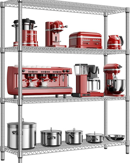 1760 LBs 4 Tier Storage Rack Metal Wire Shelving Unit, Storage Standing Shelf Organizer for Laundry Bathroom Kitchen Pantry Garage Utility Room, Chrome 17.7" D x 59.1" W x 70.4" H