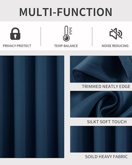 Joydeco Blackout Curtains 108 Inches Long 1 Panel, Thermal Insulated Long Curtains& Drapes 1 Piece, Room Darkening Grommet Drapes for Living Room Bedroom Window (W70 x L108 Inch, Navy Blue)