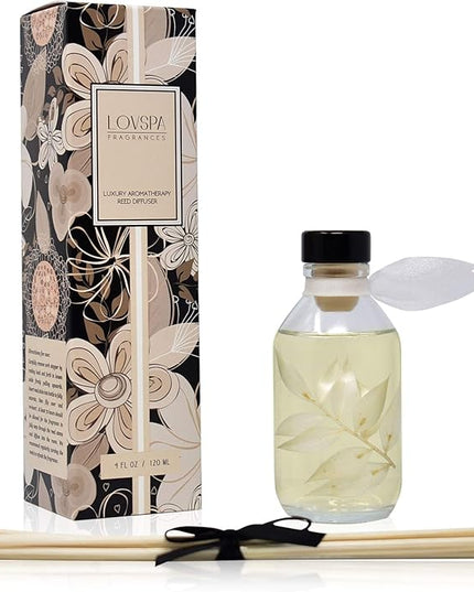 LOVSPA Reed Diffuser Set, Coconut & Eucalyptus Scented Oil Diffuser with Sticks, Home Fragrance Accessories for Bathroom Shelf Decor, Aroma Diffusers for Home or Office Desk, USA Made